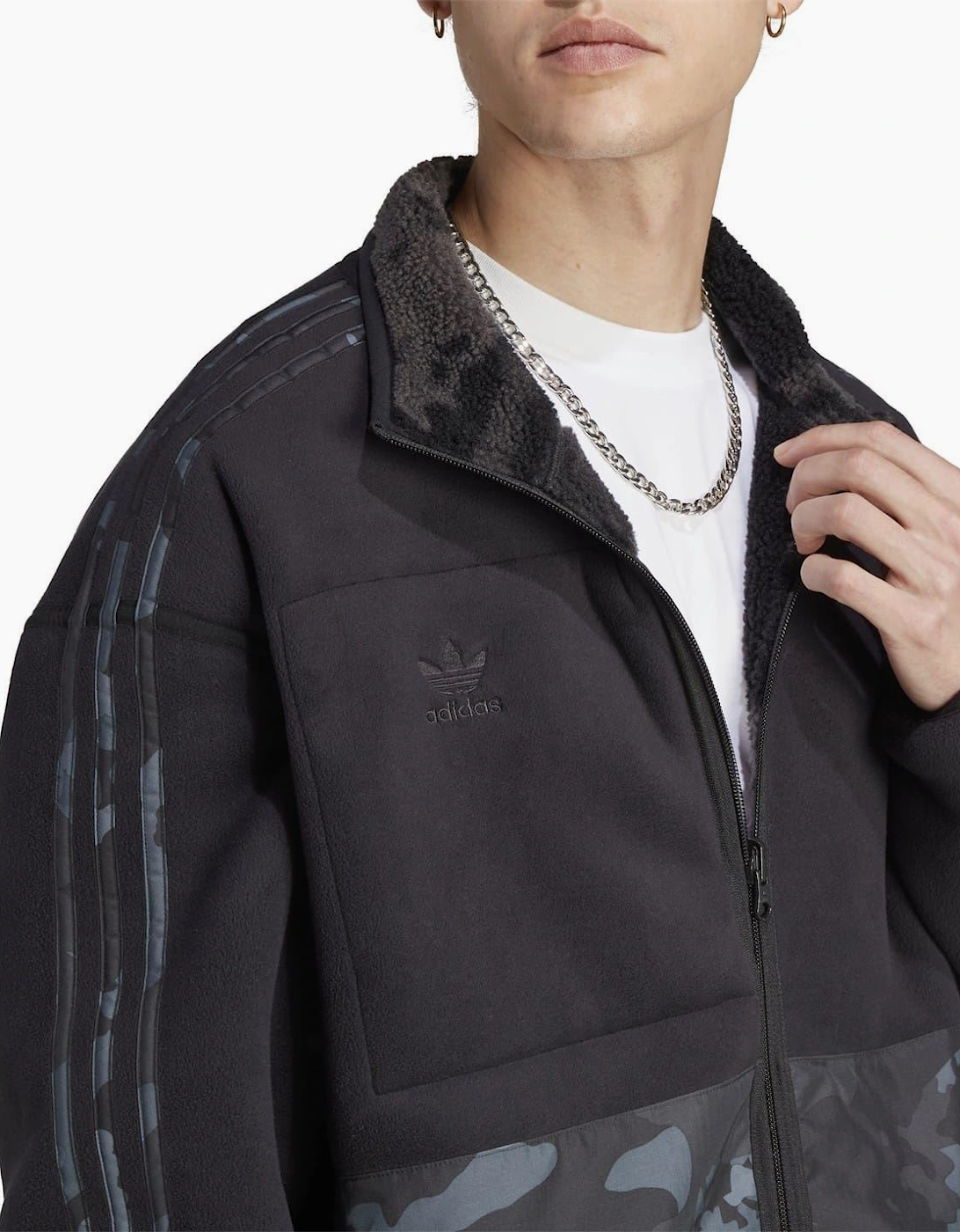 Camo Mock Neck Relaxed Fit Fleece Jacket