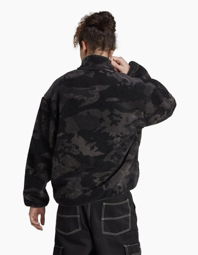 Camo Mock Neck Relaxed Fit Fleece Jacket