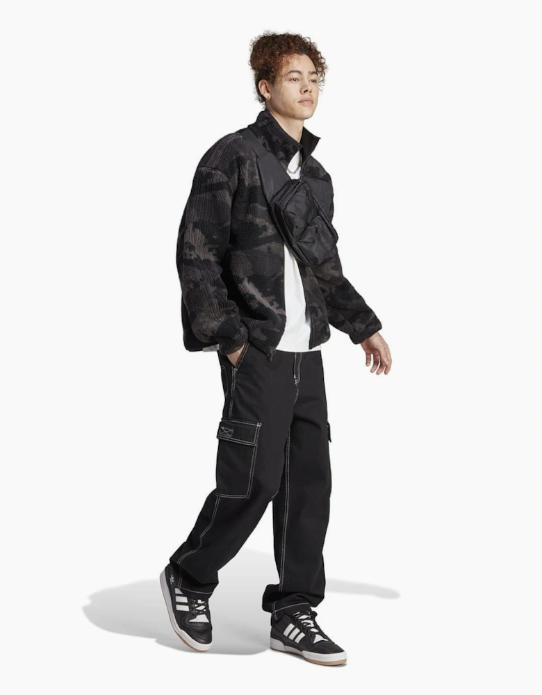 Camo Mock Neck Relaxed Fit Fleece Jacket