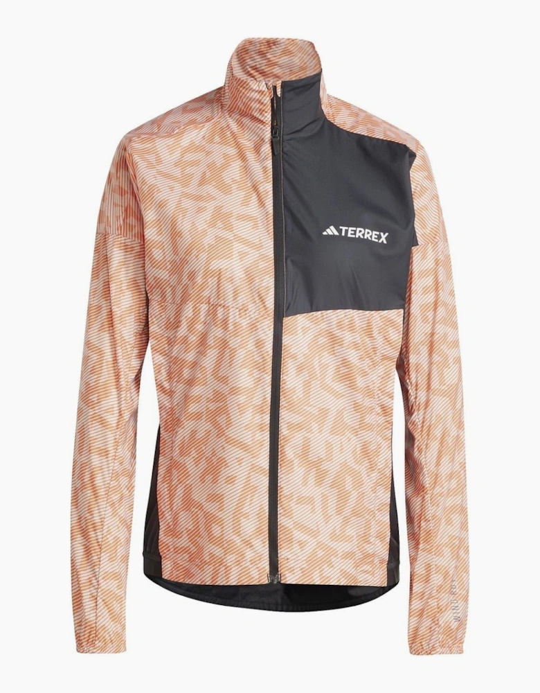 Trail Geometric Patterned Running Jacket with Front Zipper Pocket