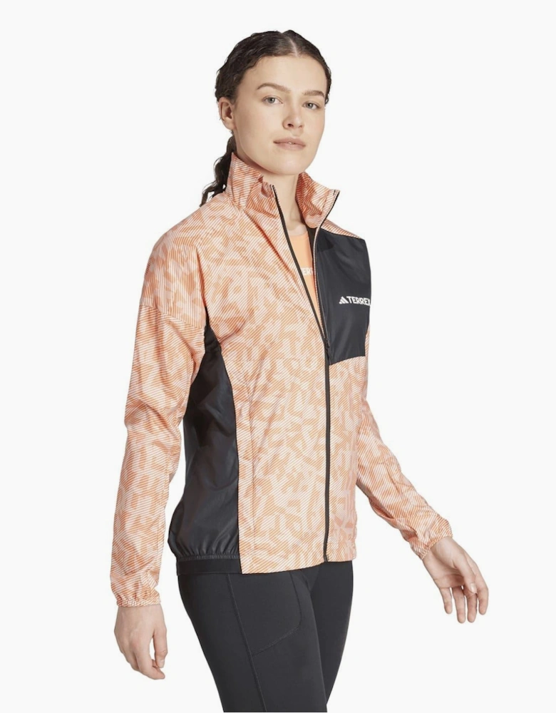 Trail Geometric Patterned Running Jacket with Front Zipper Pocket