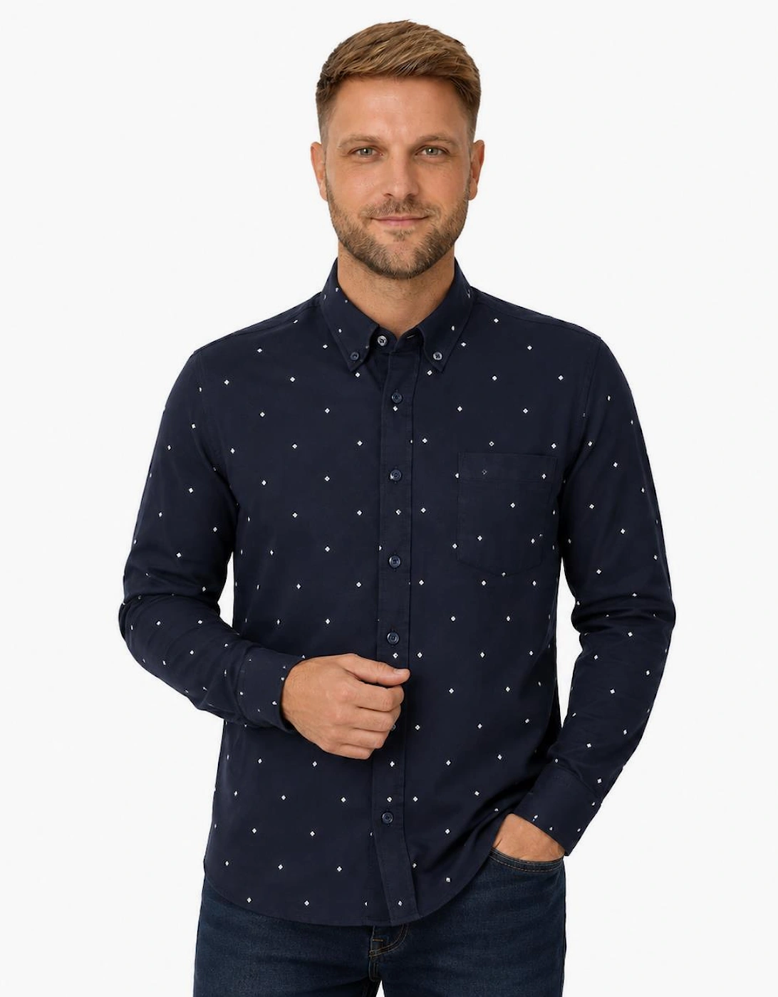 BOSS Rickert Pattern Shirt Dark Navy