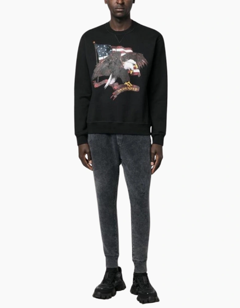 Dsquared2 American Eagle Motif Black Crew Neck Jumper