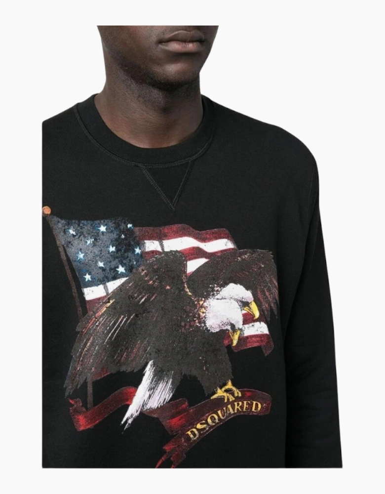 Dsquared2 American Eagle Motif Black Crew Neck Jumper