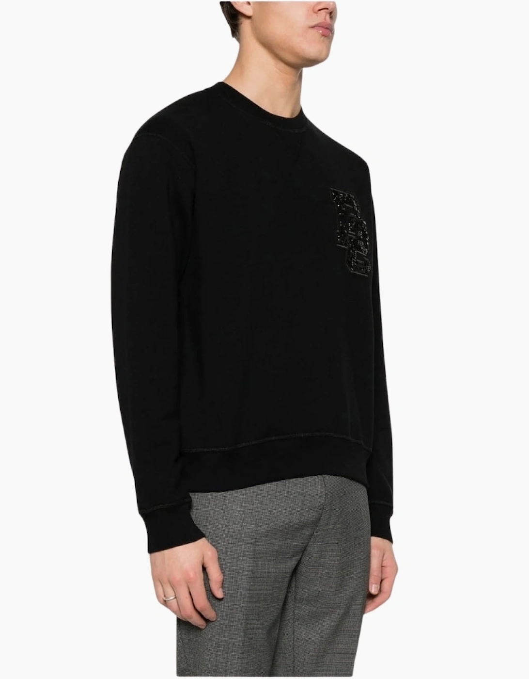 Dsquared2 D2 Sequin Logo Black Crew Neck Jumper