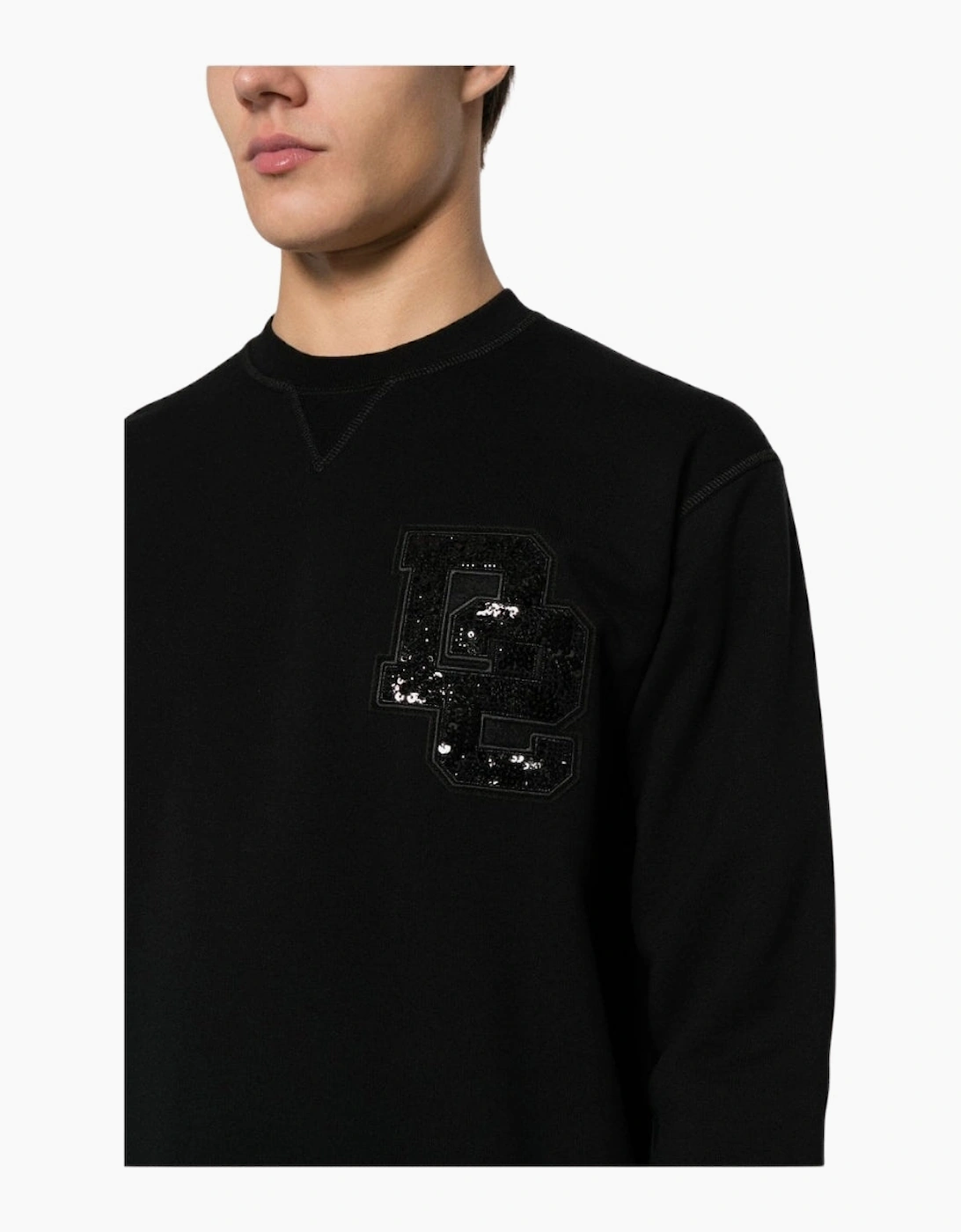 Dsquared2 D2 Sequin Logo Black Crew Neck Jumper