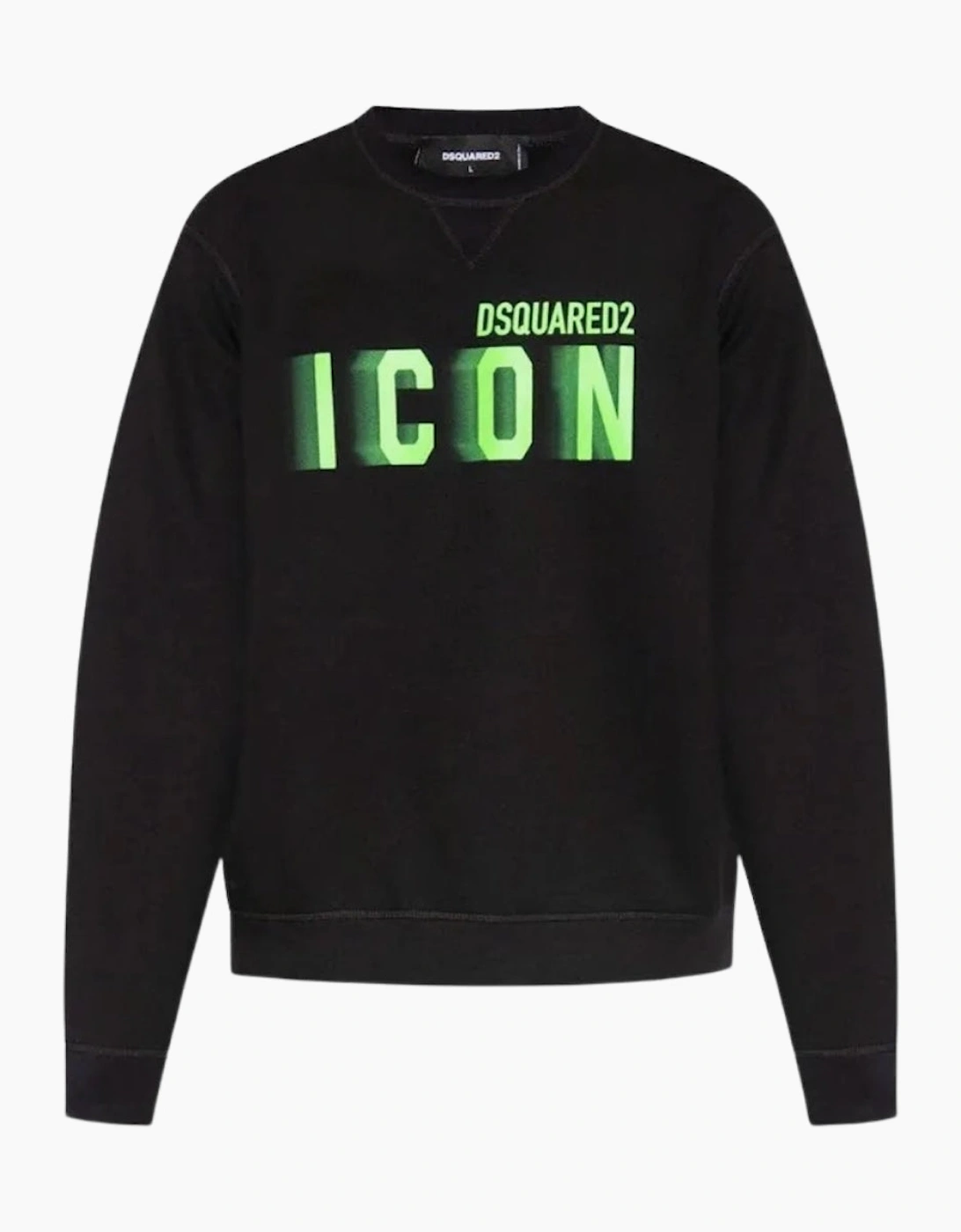 Dsquared2 Icon Blurred Lime Logo Crew Neck Black Jumper