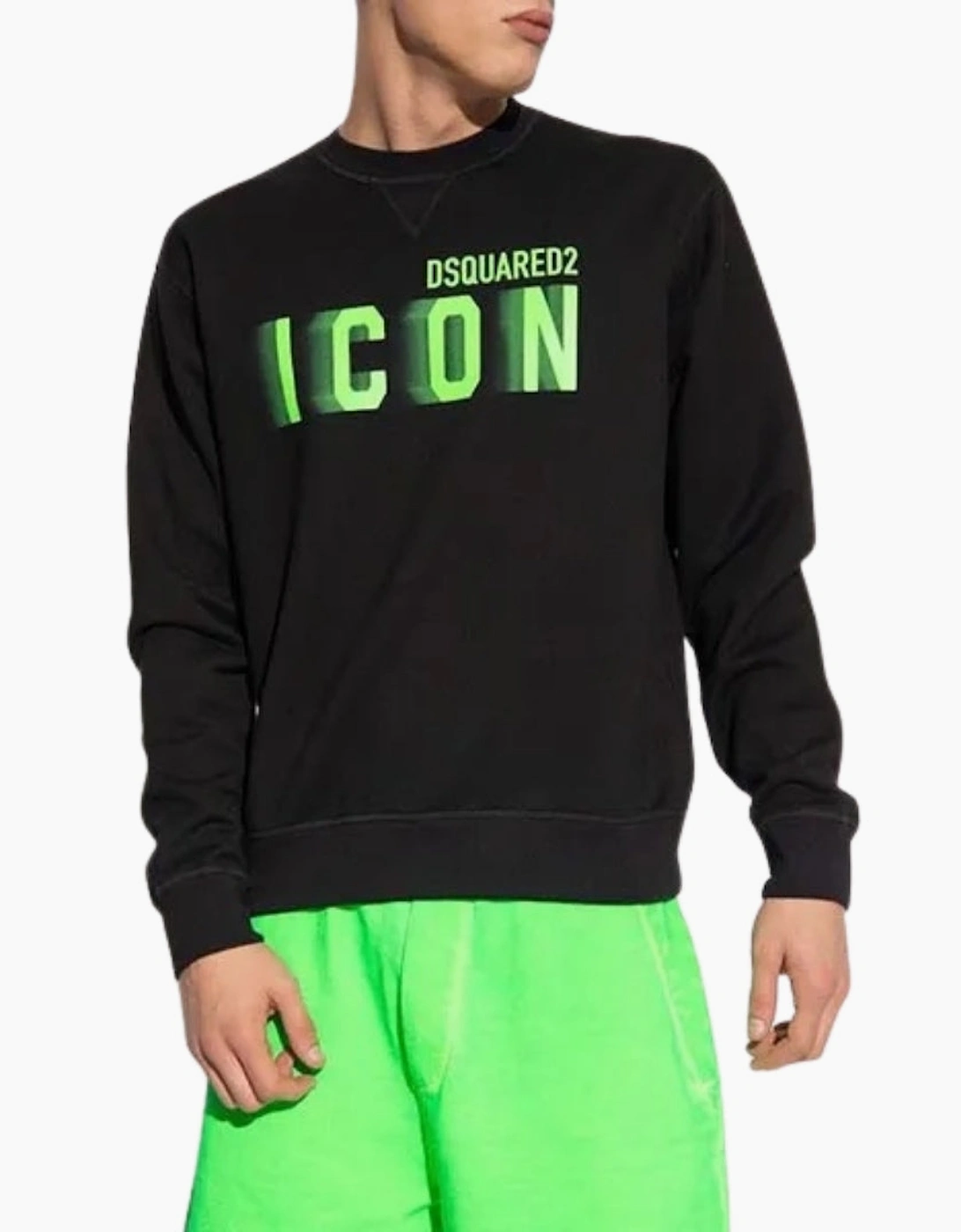 Dsquared2 Icon Blurred Lime Logo Crew Neck Black Jumper