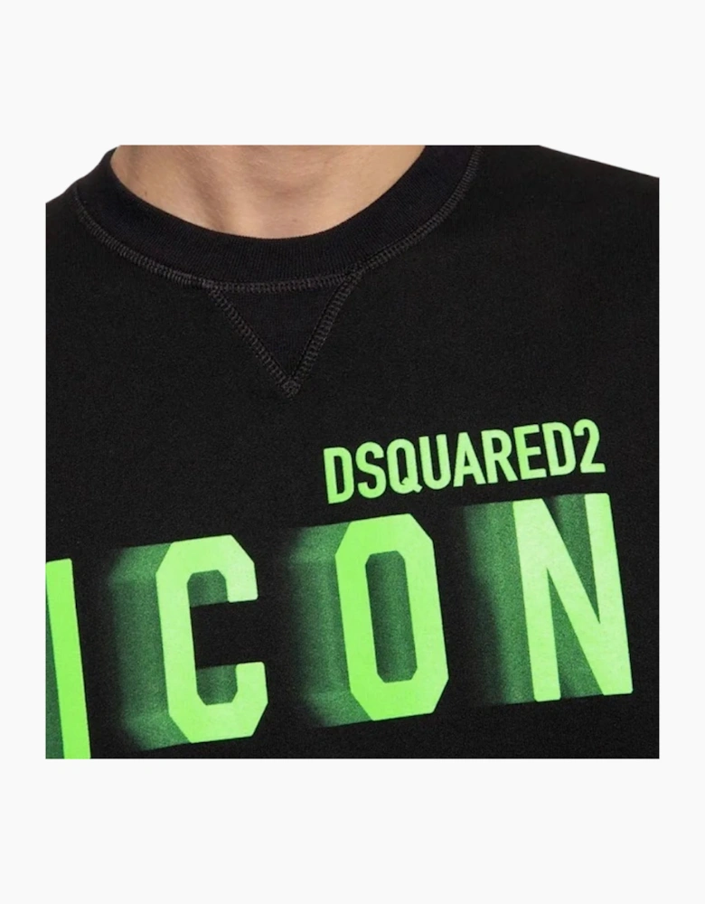 Dsquared2 Icon Blurred Lime Logo Crew Neck Black Jumper