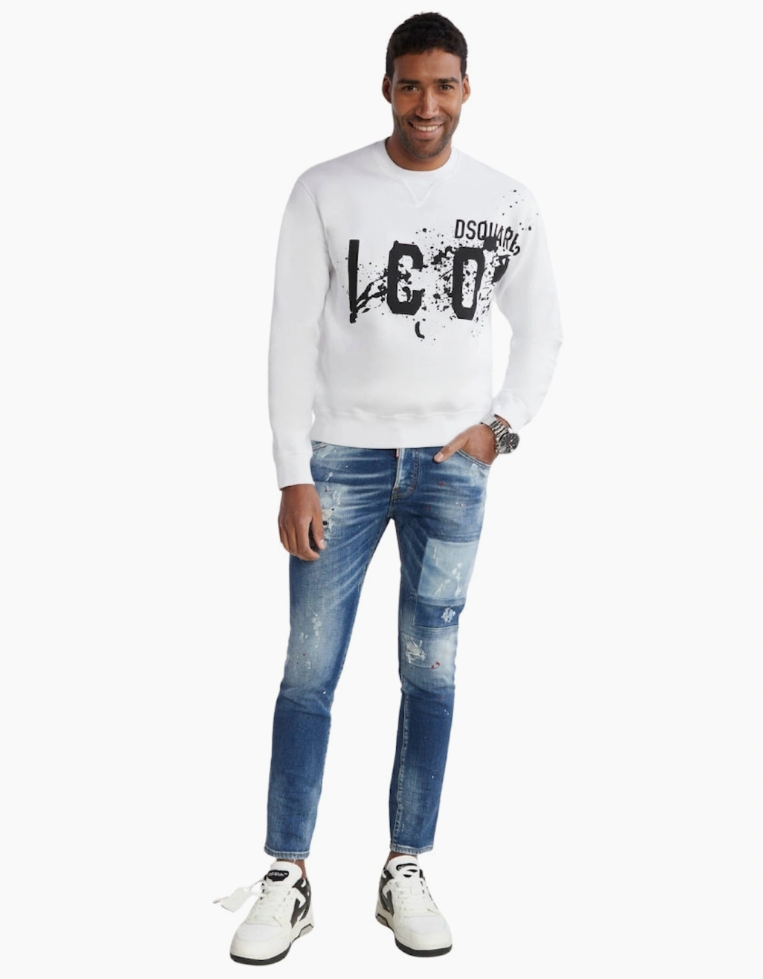 Dsquared2 Icon Splash Cool Fit Crew Neck White Sweatshirt