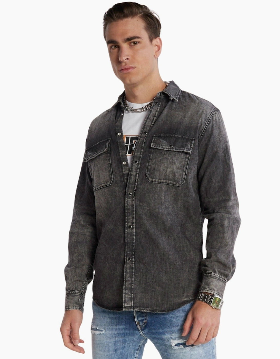Dsquared2 Regular Fit Faded Black Denim Shirt