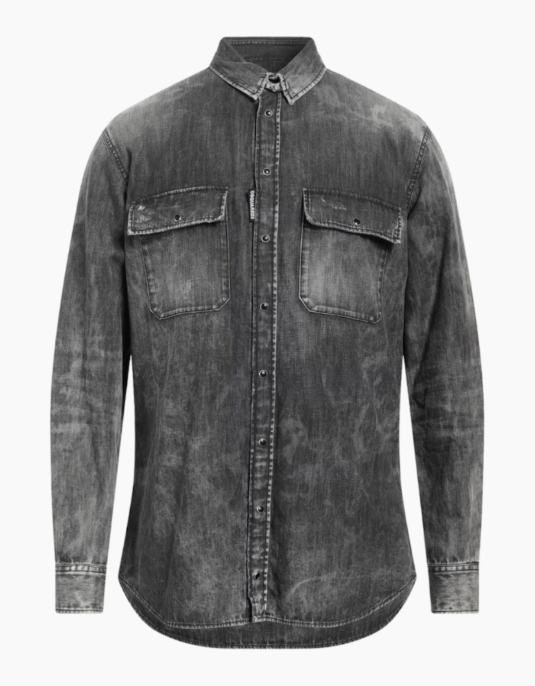 Dsquared2 Regular Fit Faded Black Denim Shirt