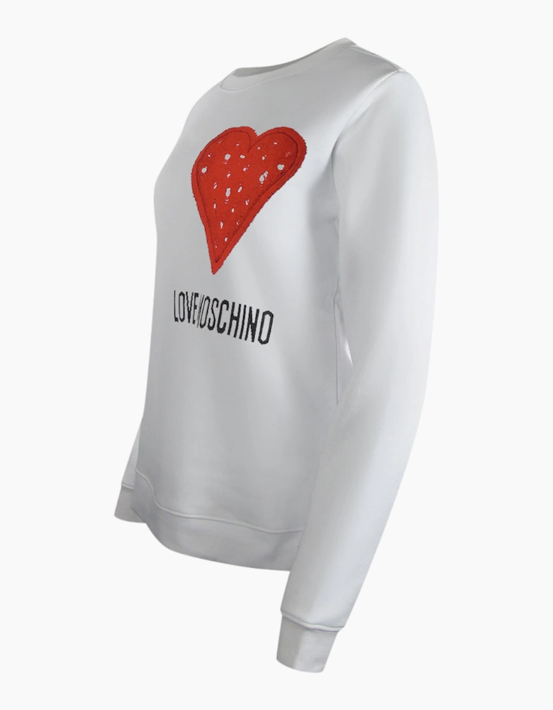 Love Moschino Large Bold Heart Logo White Sweatshirt
