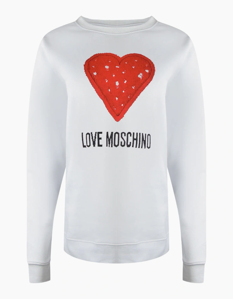 Love Moschino Large Bold Heart Logo White Sweatshirt