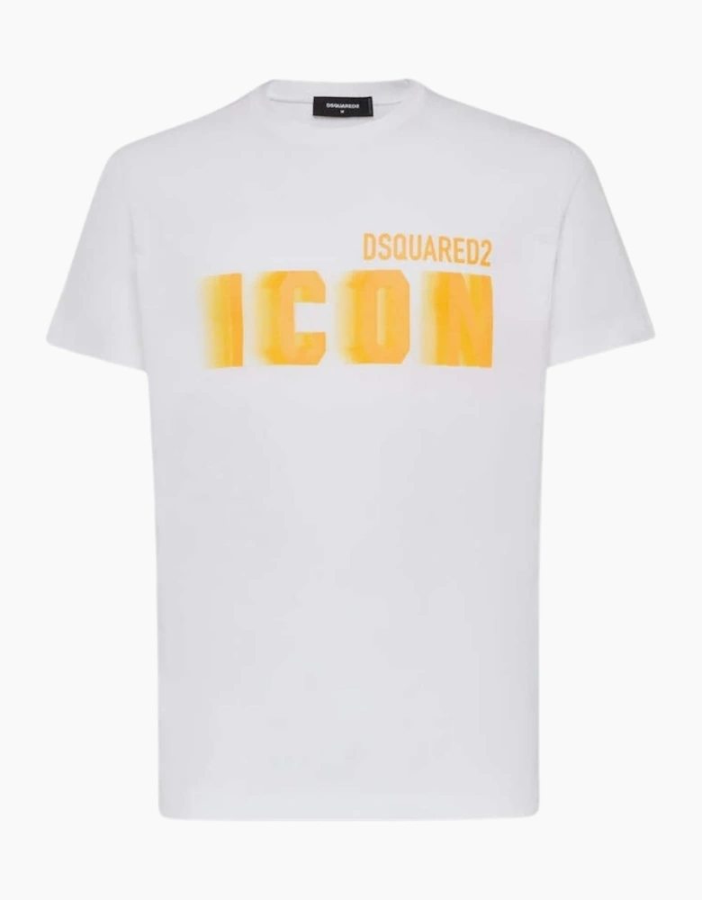 Dsquared2 Icon Yellow Blur Print White Loose Fit T-Shirt