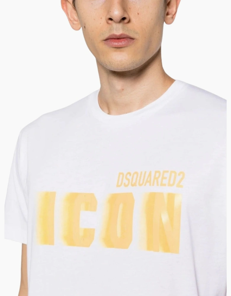 Dsquared2 Icon Yellow Blur Print White Loose Fit T-Shirt