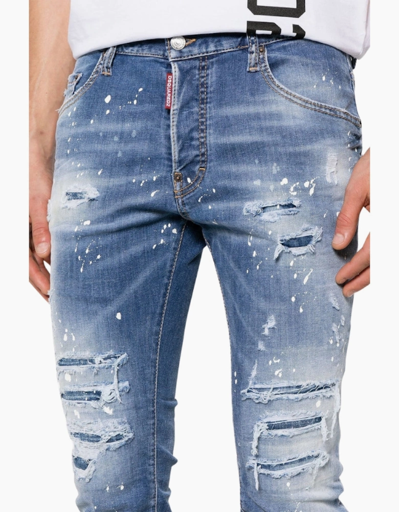 Dsquared2 Skater Jean Destroyed Paint Effect Blue Jeans