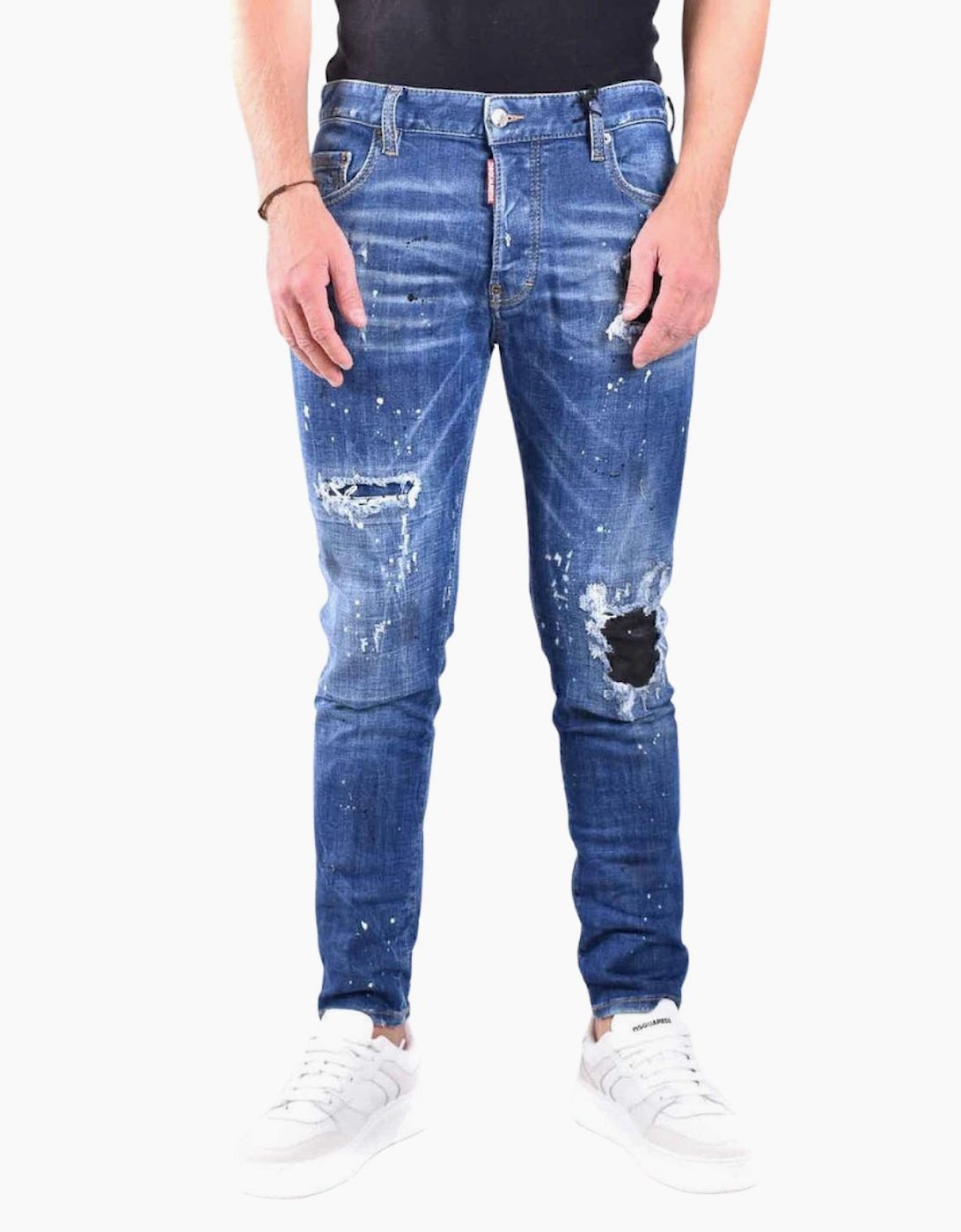 Dsquared2 Skater Jean Destroyed Reinforced Paint Splash Effect Blue Jeans