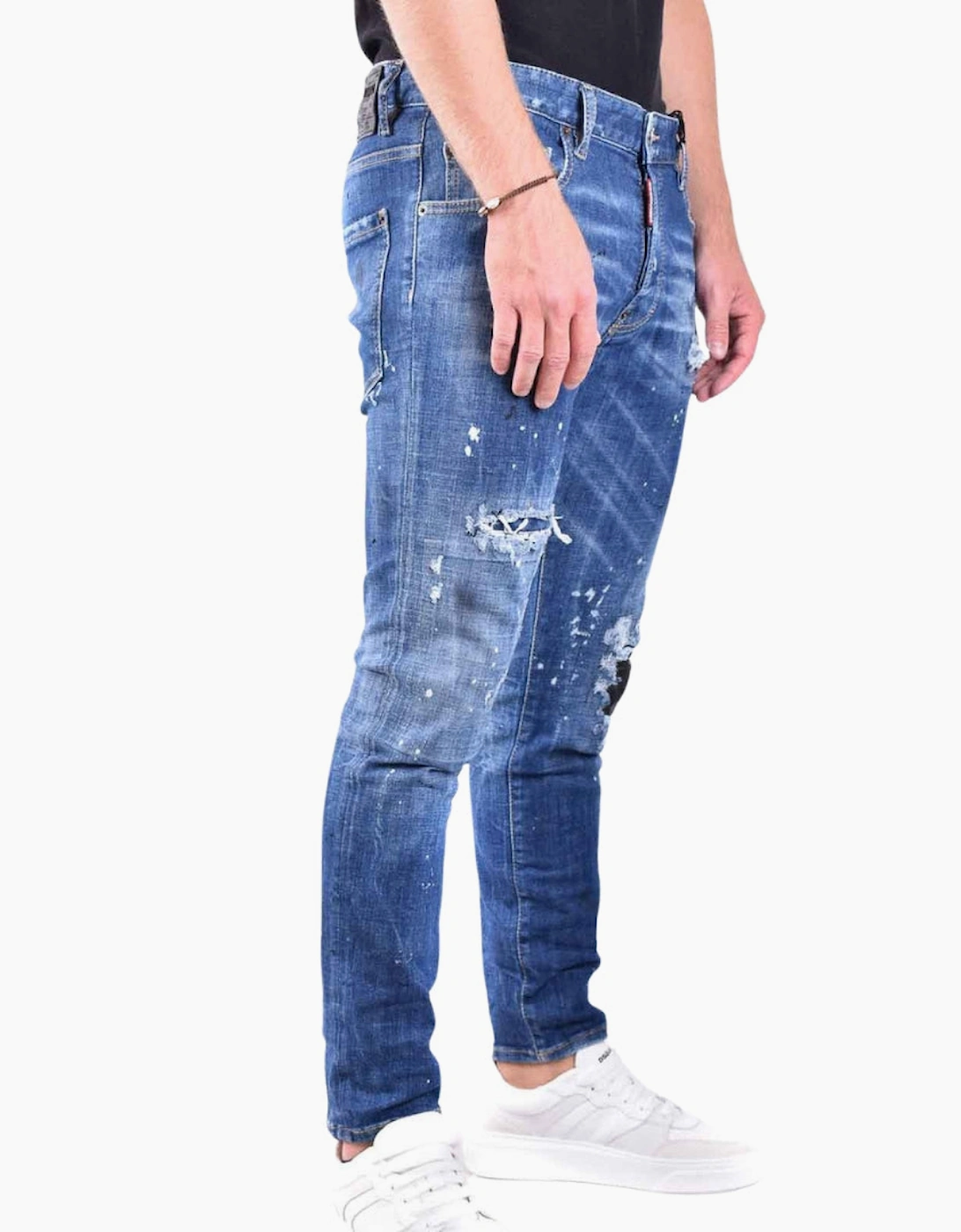 Dsquared2 Skater Jean Destroyed Reinforced Paint Splash Effect Blue Jeans