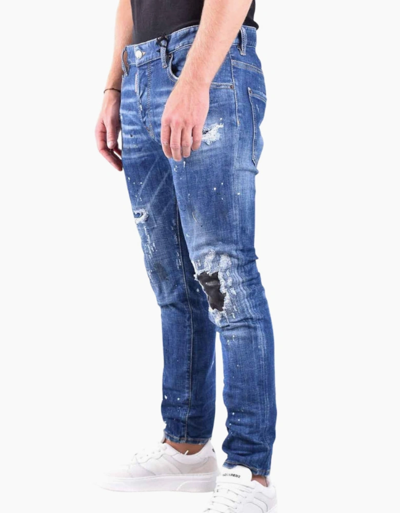 Dsquared2 Skater Jean Destroyed Reinforced Paint Splash Effect Blue Jeans