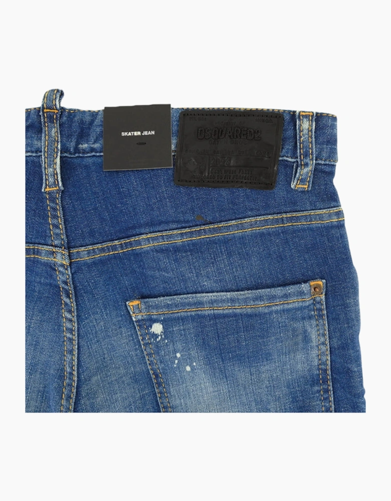 Dsquared2 Skater Jean Destroyed Reinforced Paint Splash Effect Blue Jeans