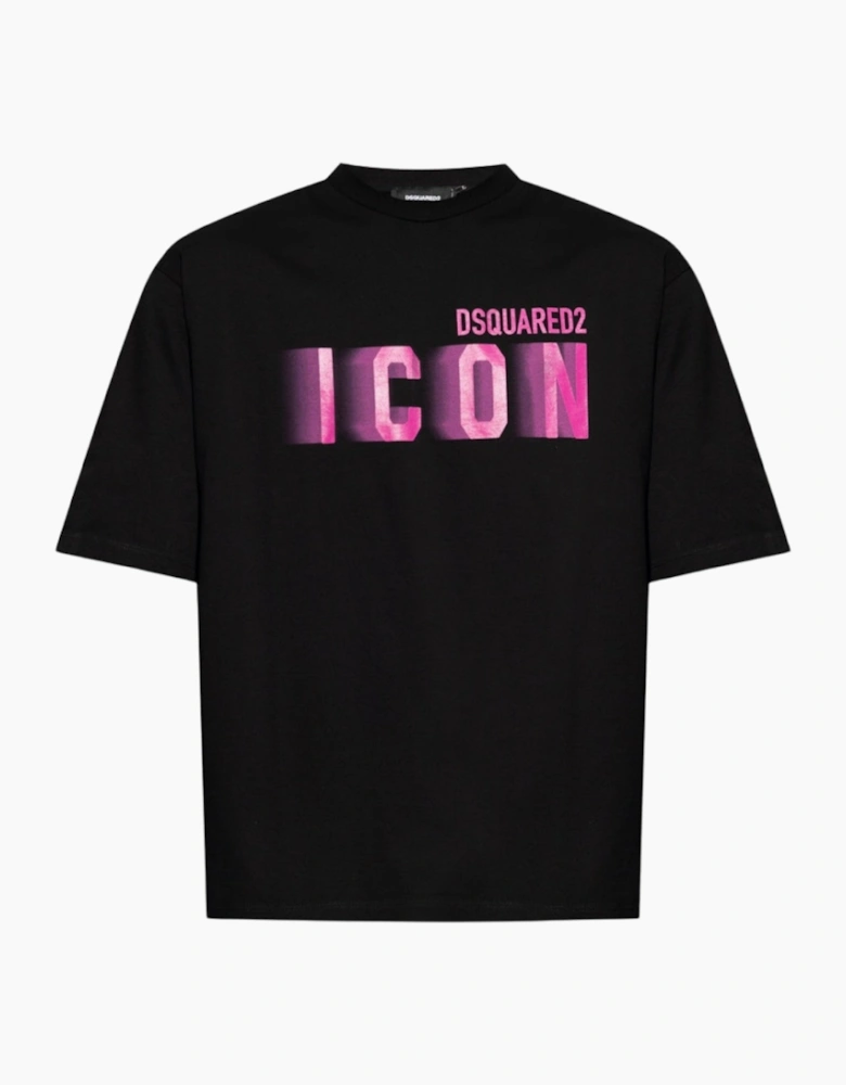 Dsquared2 Icon Pink Blur Print Black Loose Fit T-Shirt