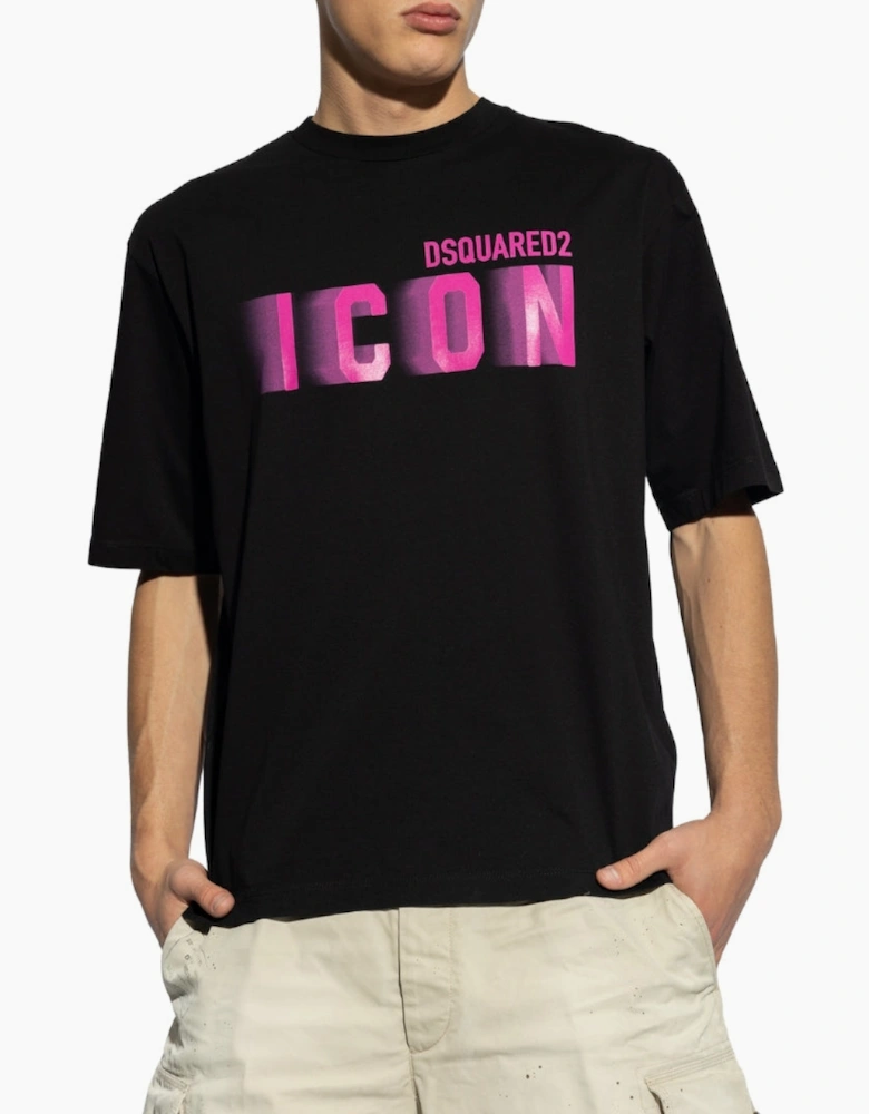 Dsquared2 Icon Pink Blur Print Black Loose Fit T-Shirt
