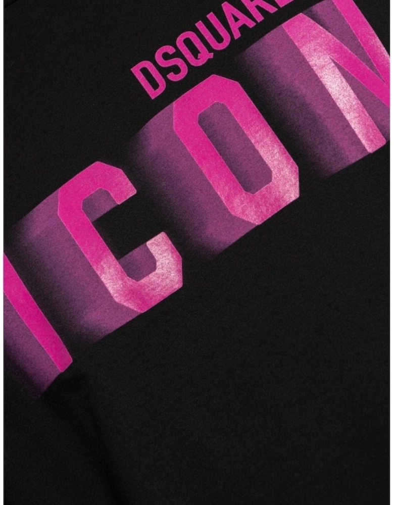Dsquared2 Icon Pink Blur Print Black Loose Fit T-Shirt