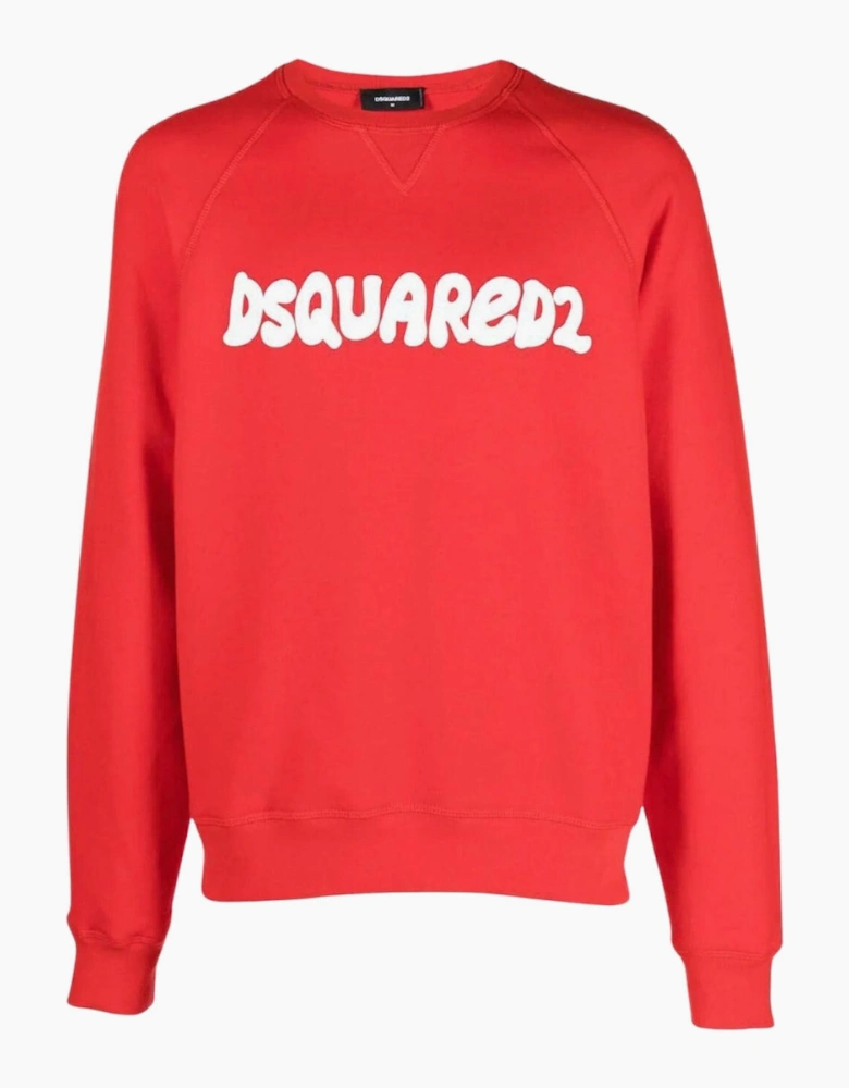 Dsquared2 Cool Fit Sketch Logo Red Crew Neck Jumper