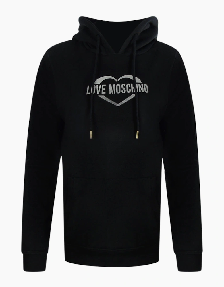 Love Moschino Silver Large Heart Logo Black Hoodie