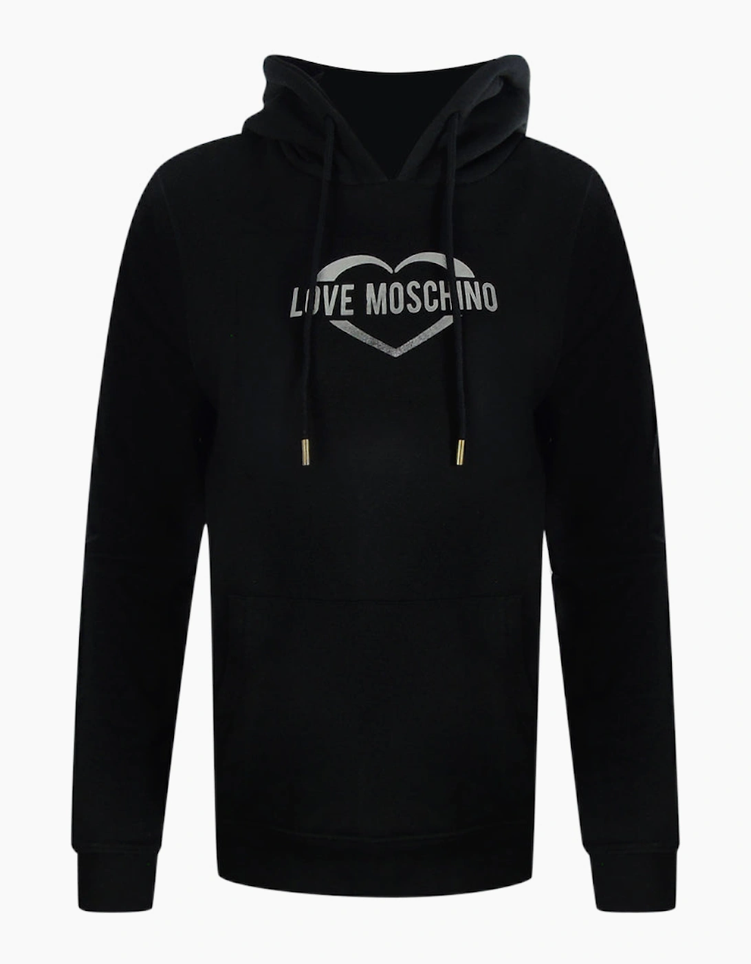 Love Moschino Silver Large Heart Logo Black Hoodie