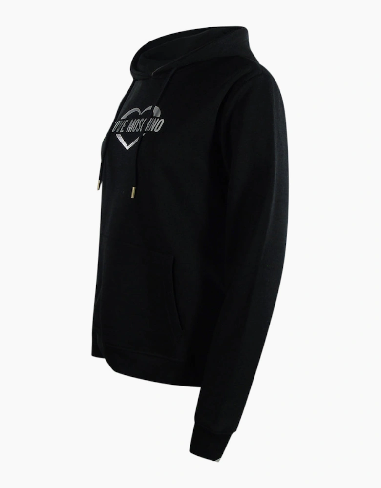 Love Moschino Silver Large Heart Logo Black Hoodie