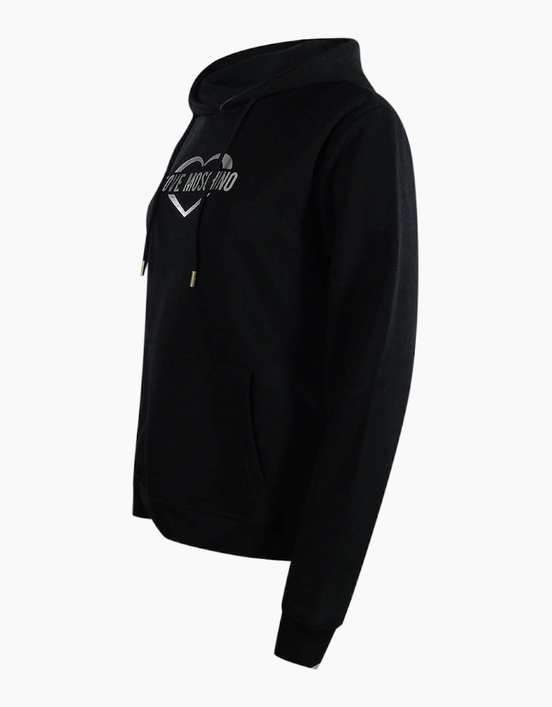 Love Moschino Silver Large Heart Logo Black Hoodie