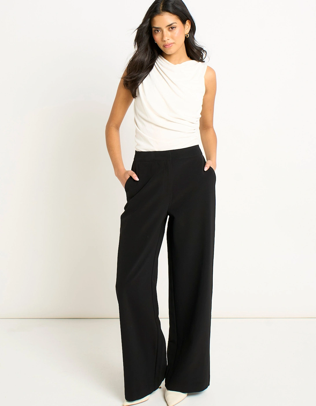 Gini London Women's Black Wide Leg Tailored Trousers - Size 16