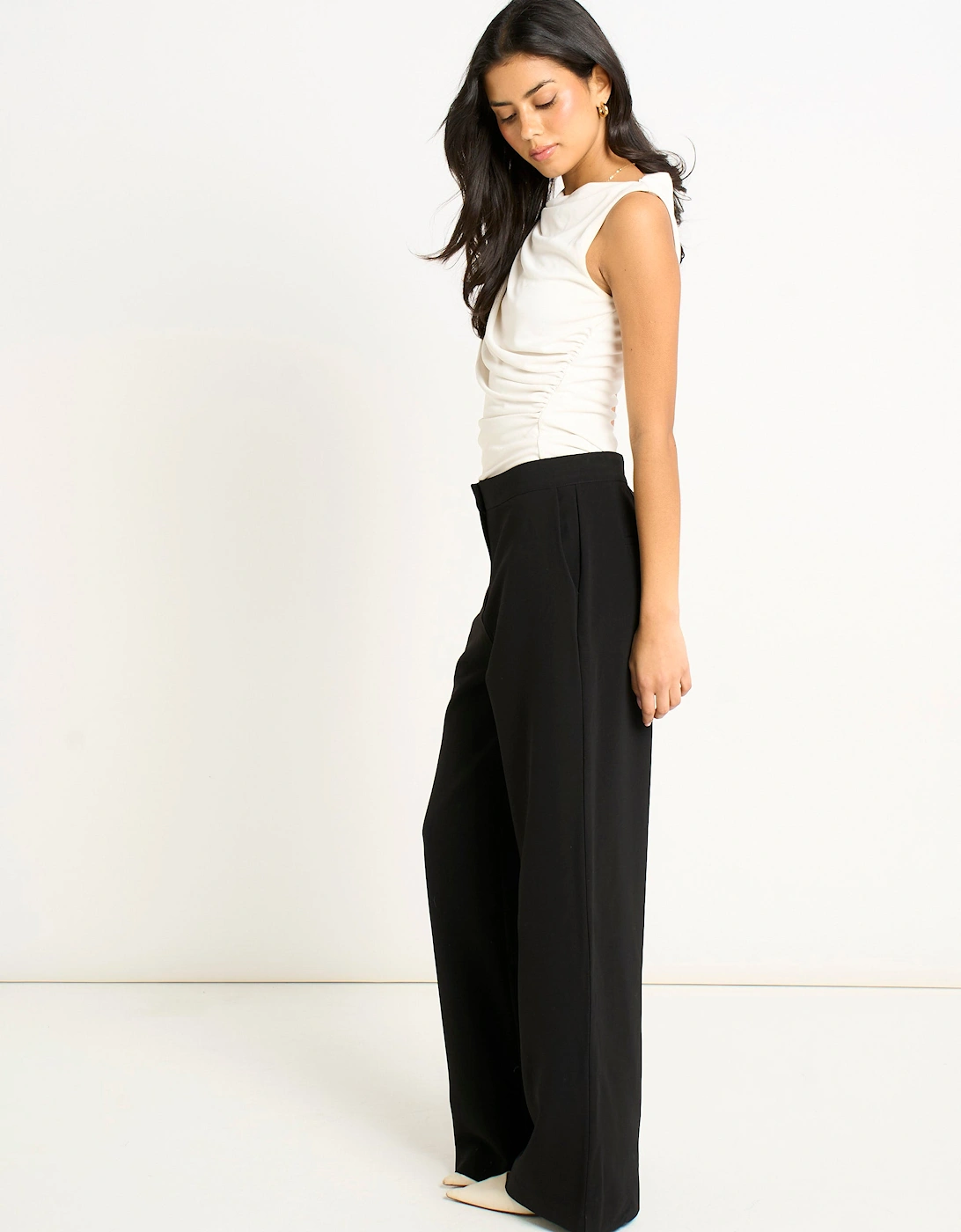 Black Wide Leg Tailored Trousers