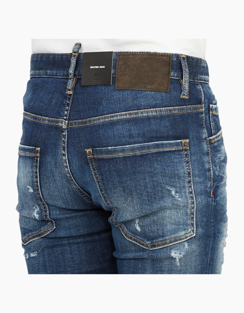 Dsquared2 Skater Jean Destroyed Reinforced Denim Blue Jeans