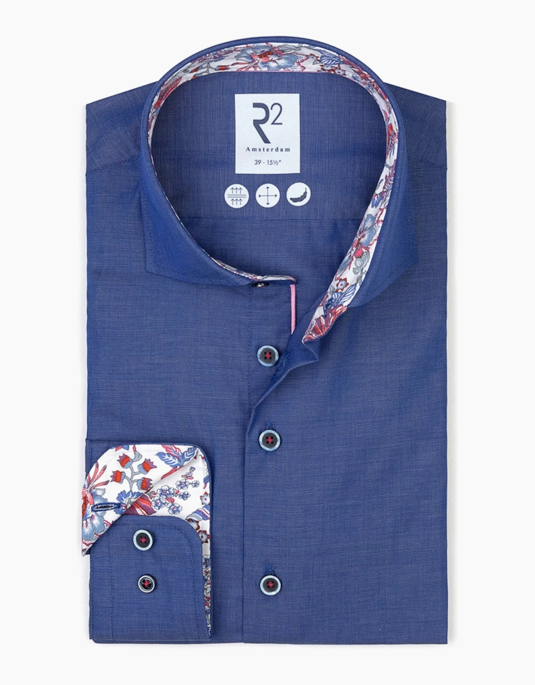 R2 CUT AWAY COLLAR LONG SLEEVED SHIRT BLUE