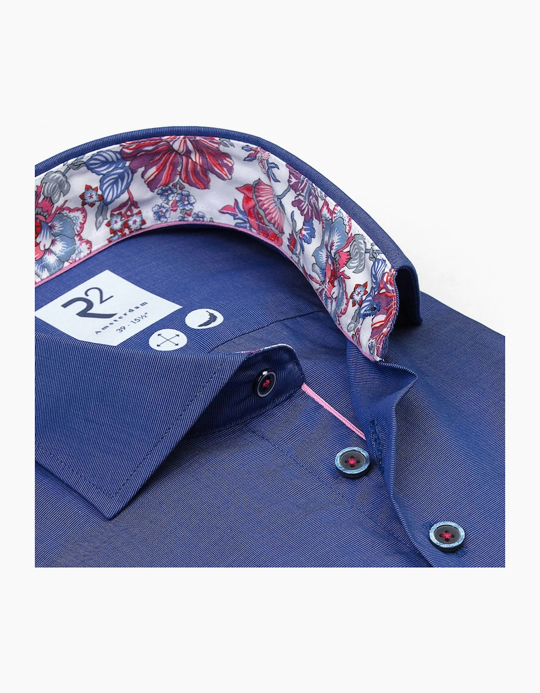R2 CUT AWAY COLLAR LONG SLEEVED SHIRT BLUE