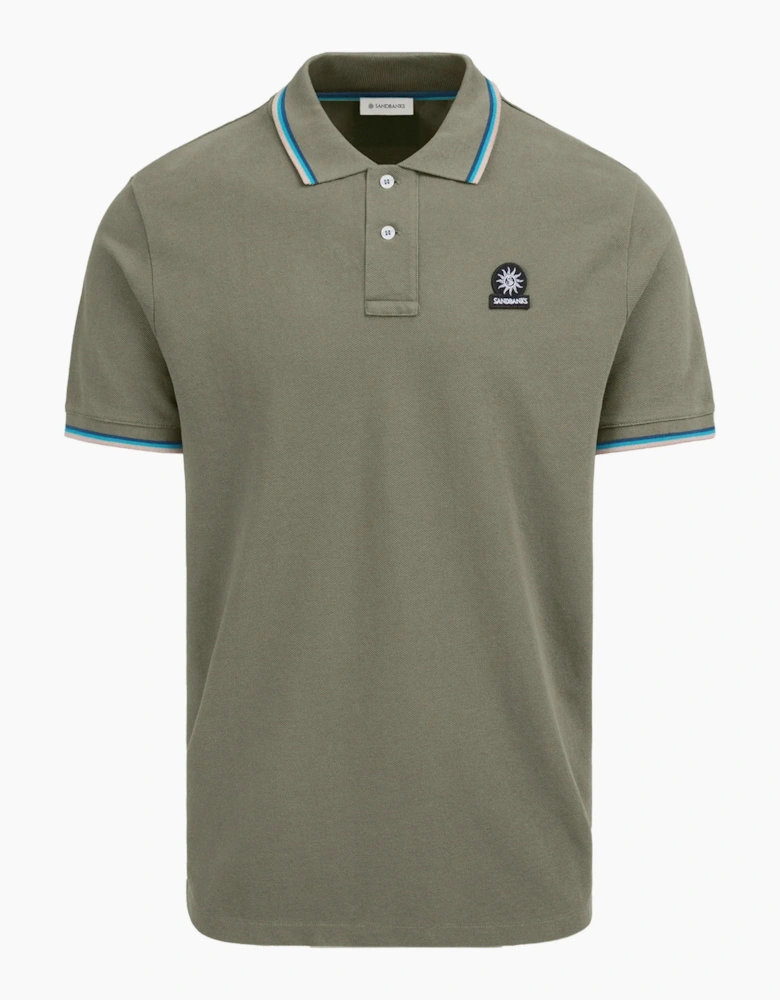 SANDBANKS BADGE LOGO TIPPED POLO ARMY GREEN