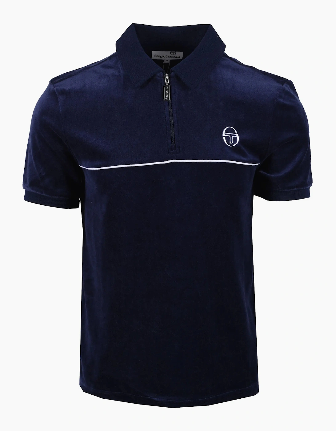 Sergio Tacchini Men's Navy Cardona Velour Zip Polo Maritime Blue/White - Size: 42