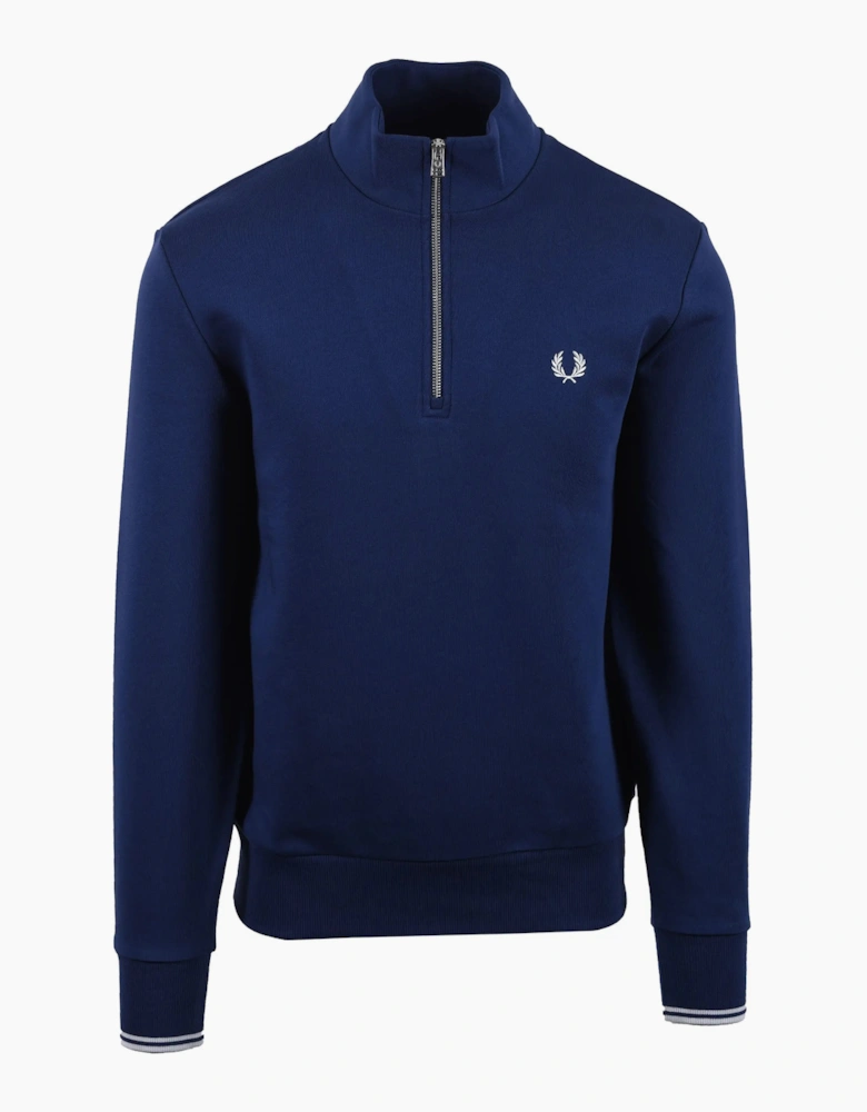 FRED PERRY HALF ZIP SWEATSHIRT FRENCH NAVY/DUSKY BLUE
