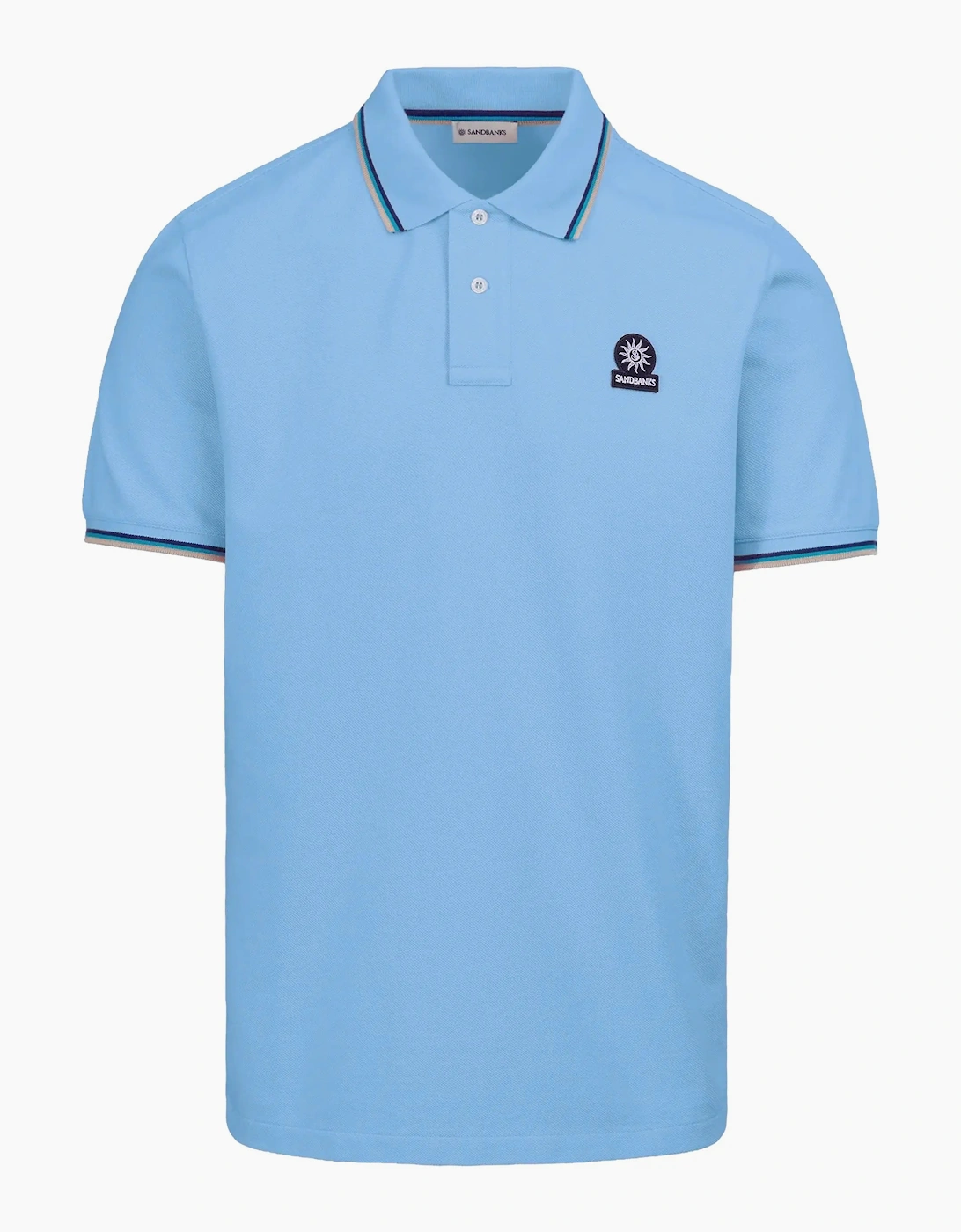SANDBANKS BADGE LOGO TIPPED SLEEVE POLO SHIRT DUSTY BLUE, 6 of 5