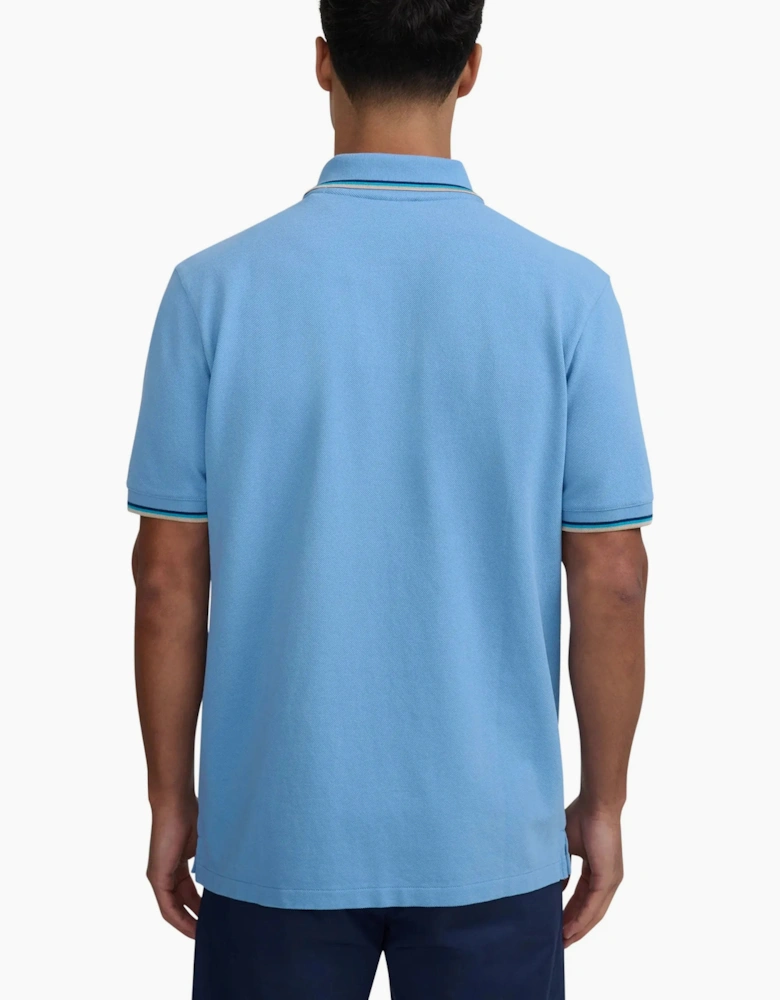 SANDBANKS BADGE LOGO TIPPED SLEEVE POLO SHIRT DUSTY BLUE