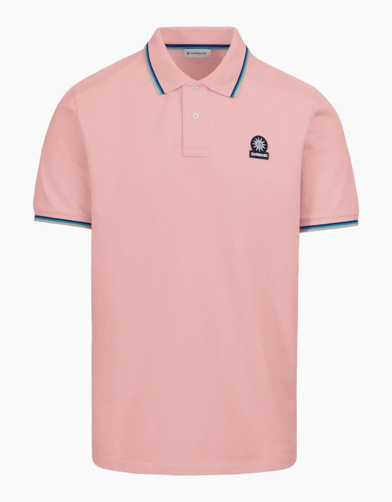 SANDBANKS BADGE LOGO TIPPED SLEEVE POLO SHIRT DUSTY PINK
