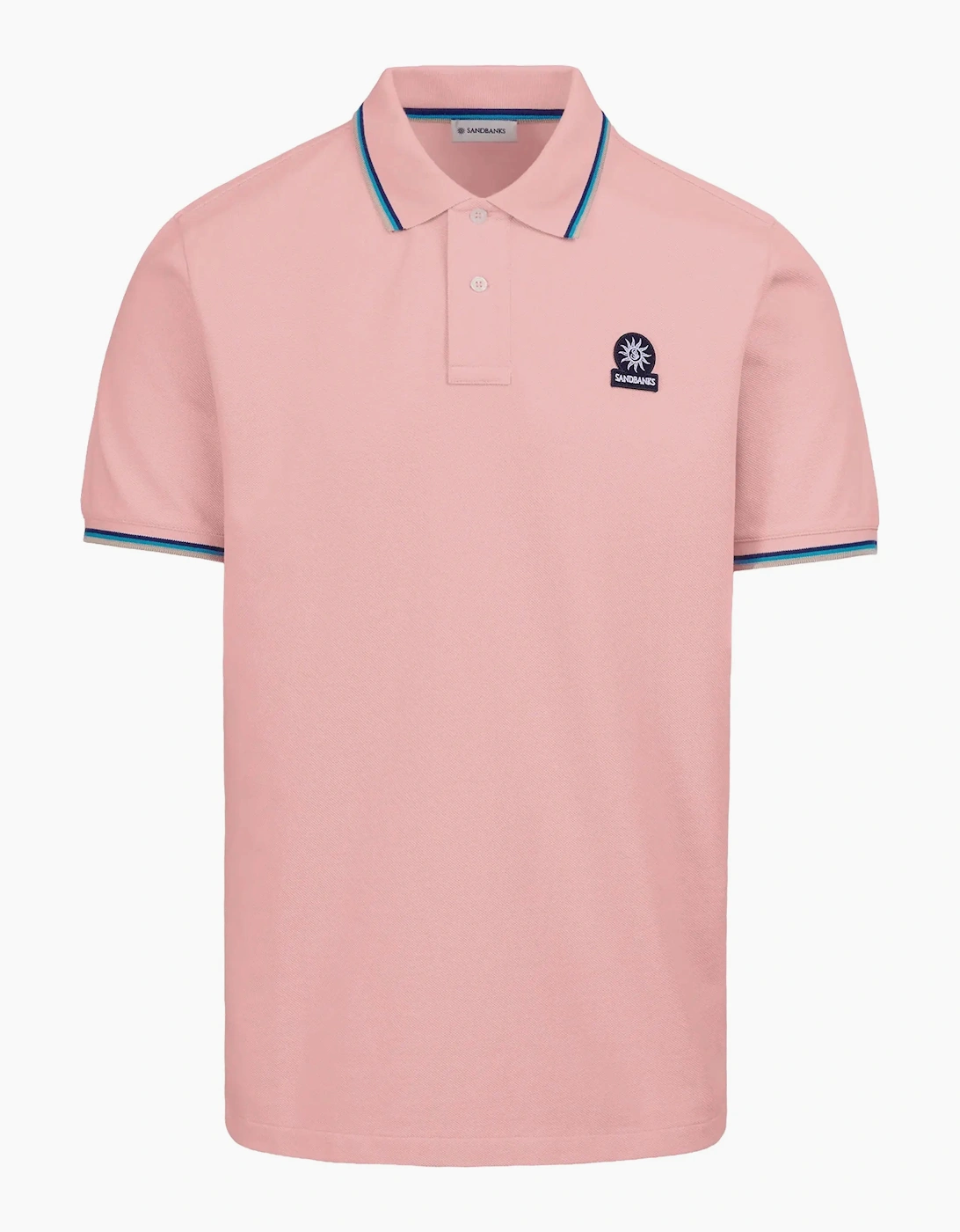 SANDBANKS BADGE LOGO TIPPED SLEEVE POLO SHIRT DUSTY PINK, 2 of 1