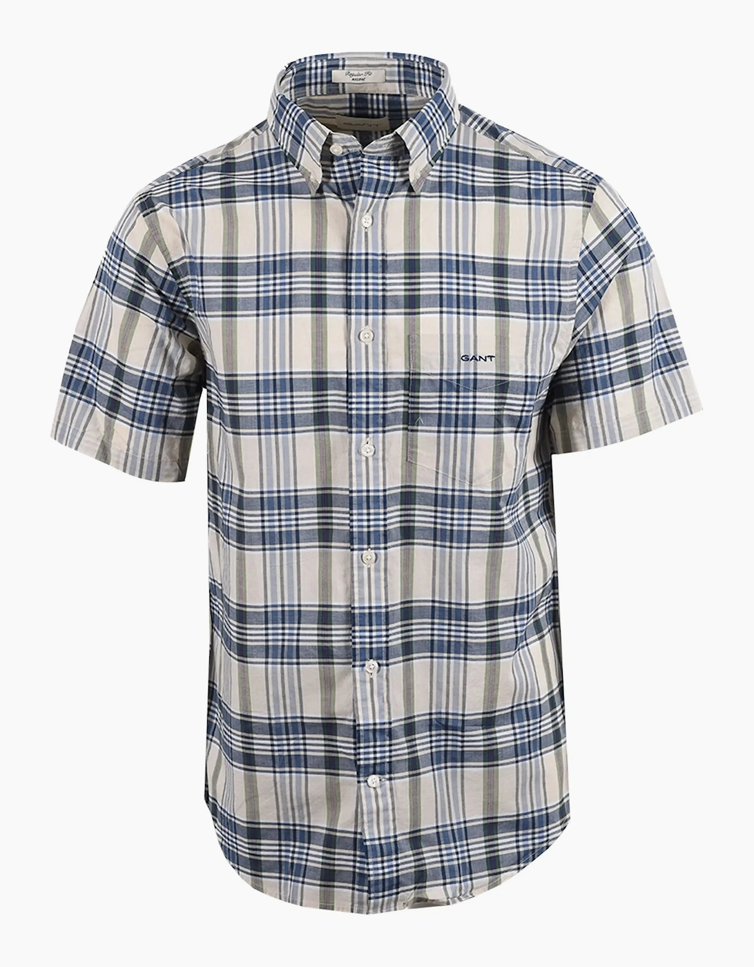 Gant Men's Blue Madras Check Short Sleeved Shirt Faded Denim  38 Size M