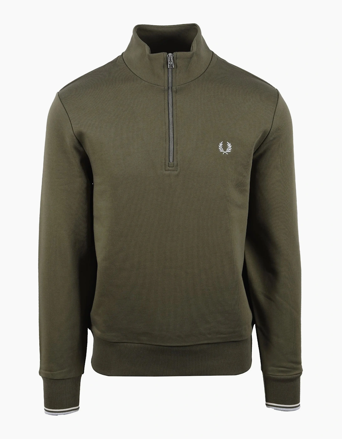 FRED PERRY HALF ZIP SWEATSHIRT LAUREL GREEN/ECRU/DUSKY BLUE