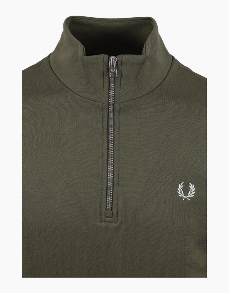 FRED PERRY HALF ZIP SWEATSHIRT LAUREL GREEN/ECRU/DUSKY BLUE