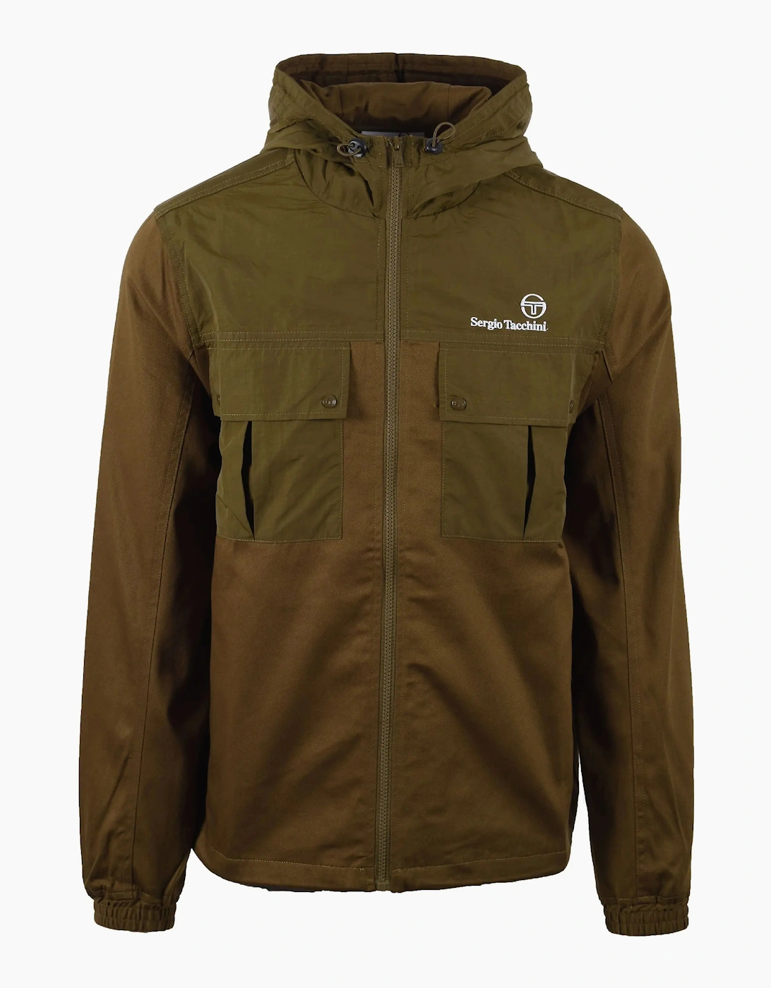 Sergio Tacchini Men's Green Calisti Hooded Jacket Dark Olive - Size: 38