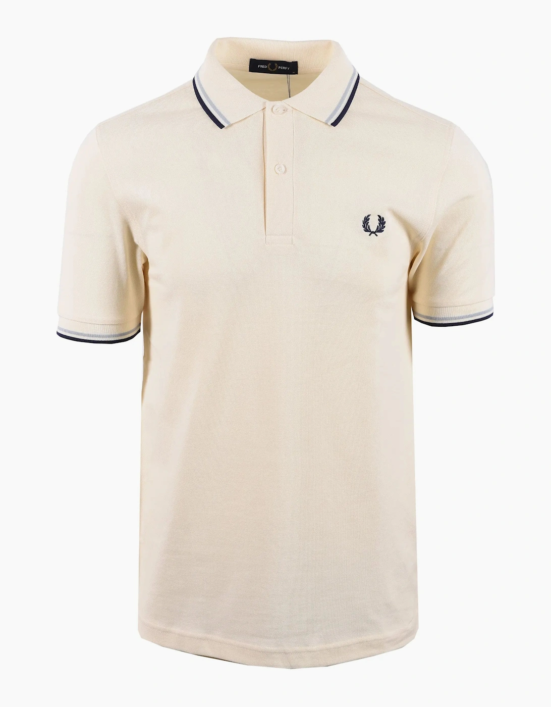 Fred Perry Men's Tan Twin Tipped Polo Ecru/Dusky Blue/French Navy  42 Size Xl